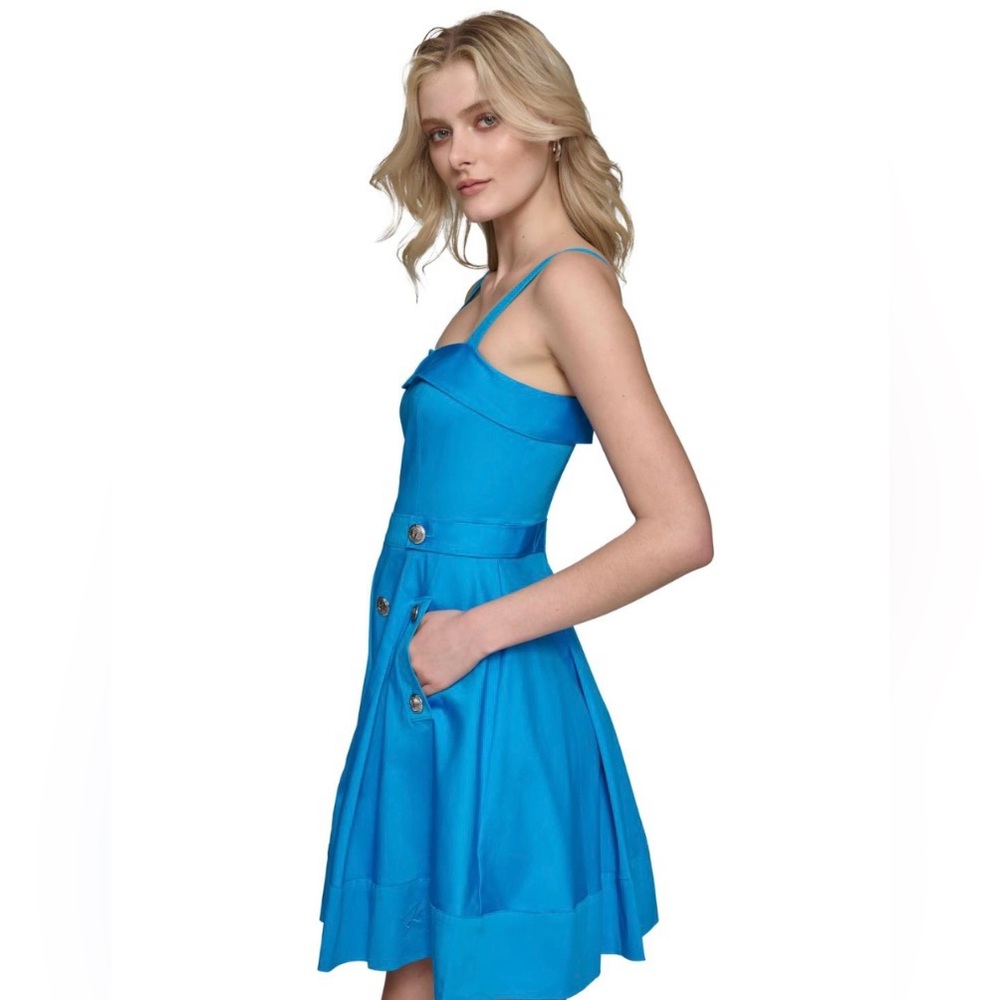 Karl Lagerfeld Blue and Gold A-Line Mini Dress - Picture 3 of 17